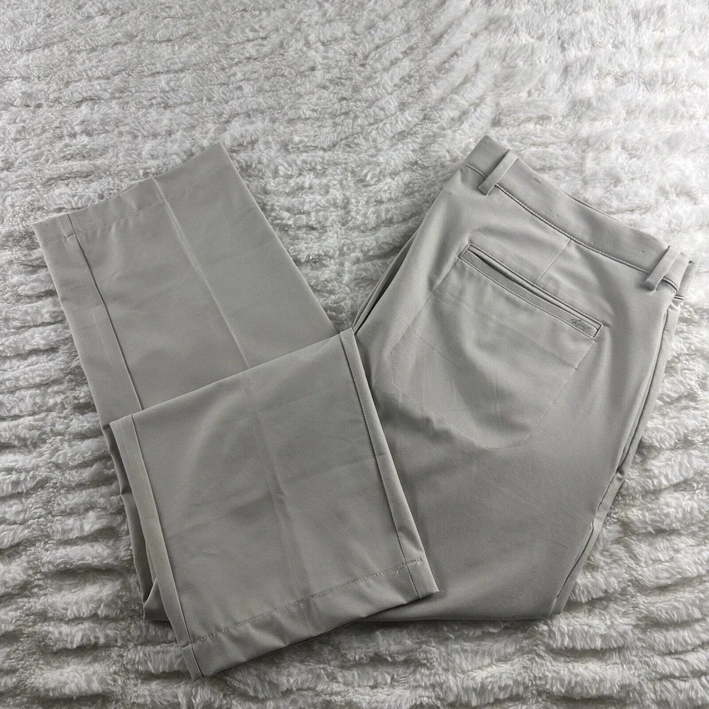 Greg Norman Pants Mens 38X30 Beige‎ Chino Golf Stretch Flat Front Straight Logo